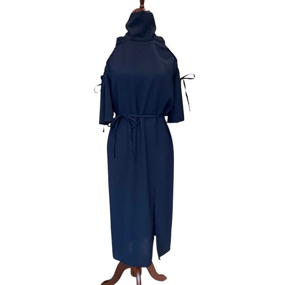 NWT Topshop High Neck Cold Shoulder Dress Navy Women's Size 4 - Picture 3 of 10